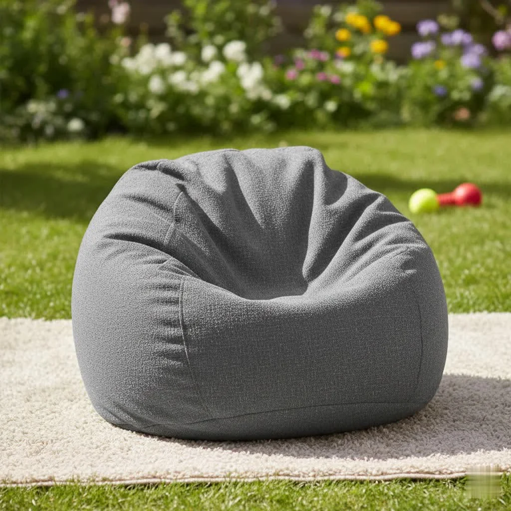 Baseball bean bag chair with red stitching