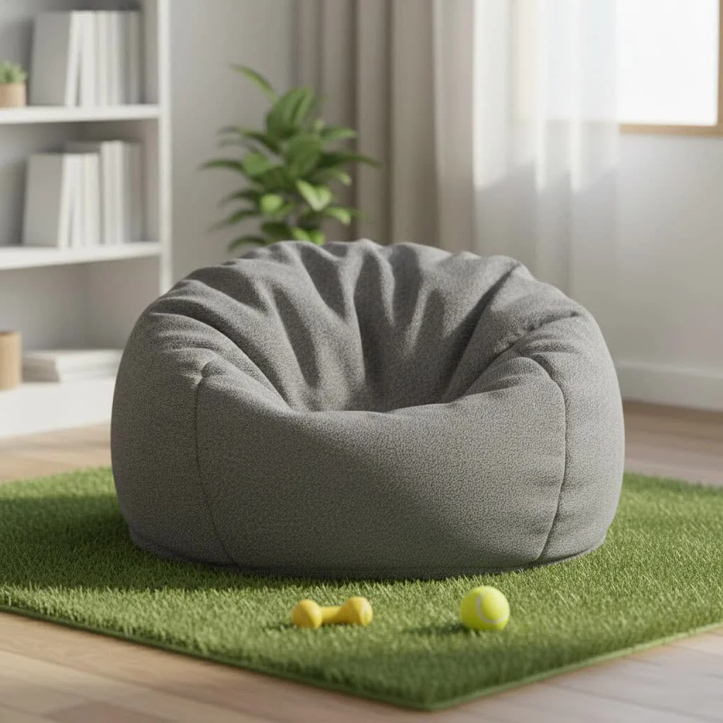 Corduroy bean bag in a modern living room
