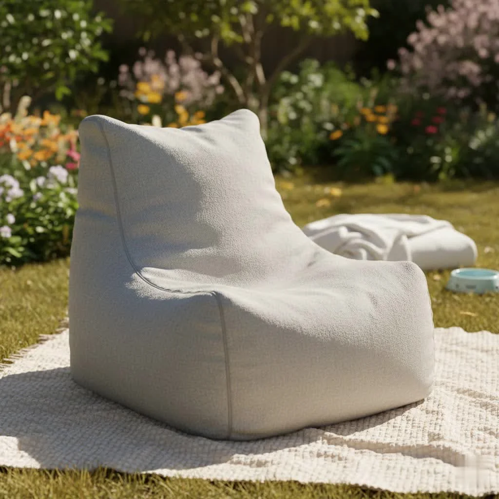 Classic round bean bag chair in a modern living room